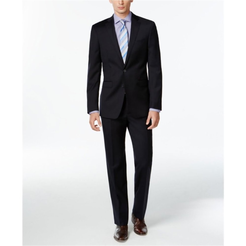 Calvin Klein Mens X Fit Two-Button Blazer Jacket, and Solid Dress Pants, Navy